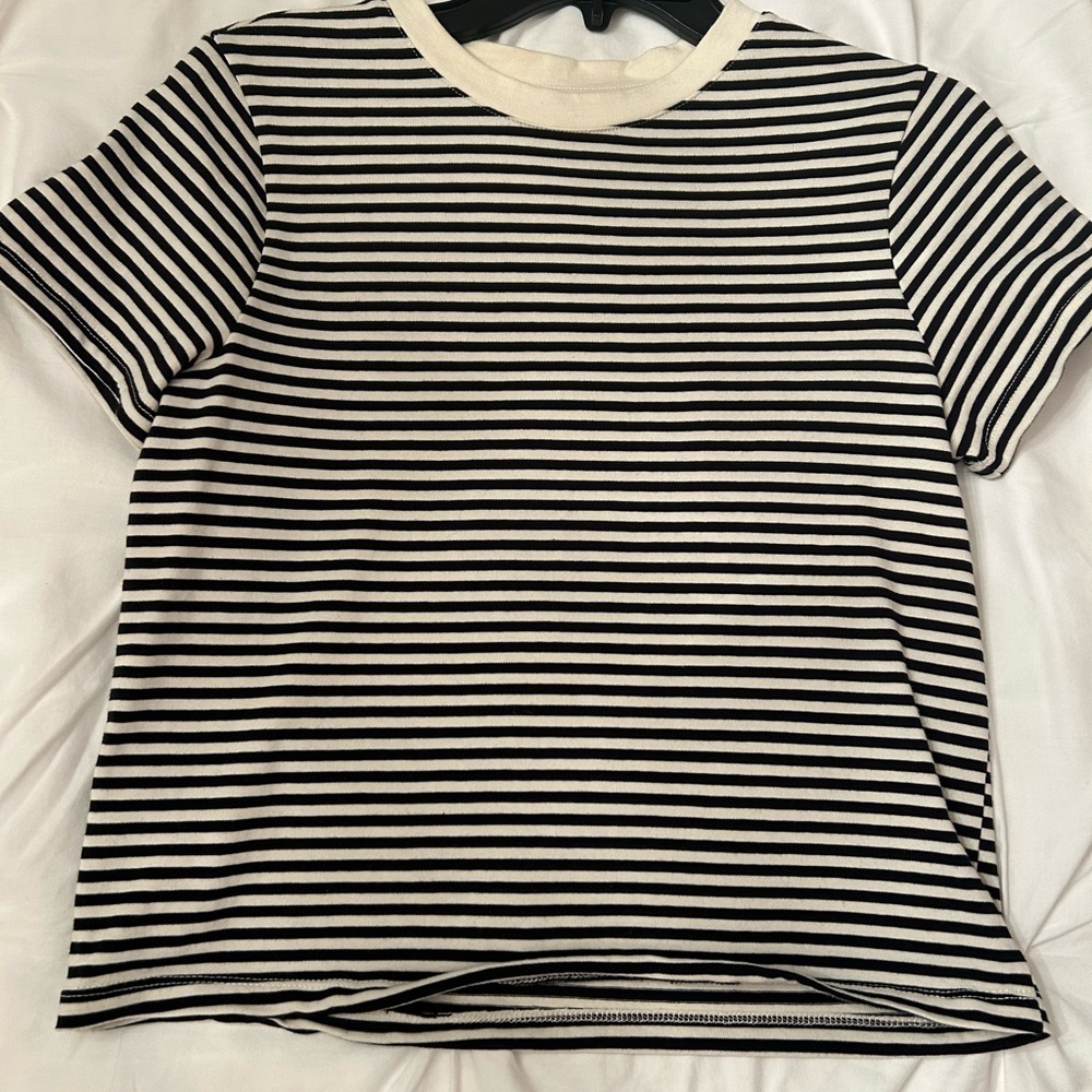 Mango Classic Black and White Striped Women's Top